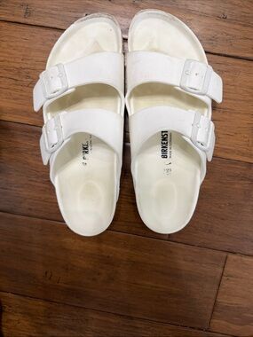 Birkenstock White Two-Strap Slide Sandals